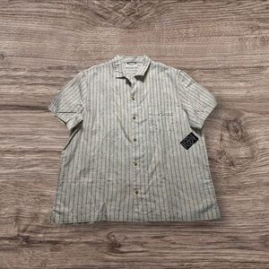 lucky brand linen blend shirt men’s XL White stripe short sleeve nwt
